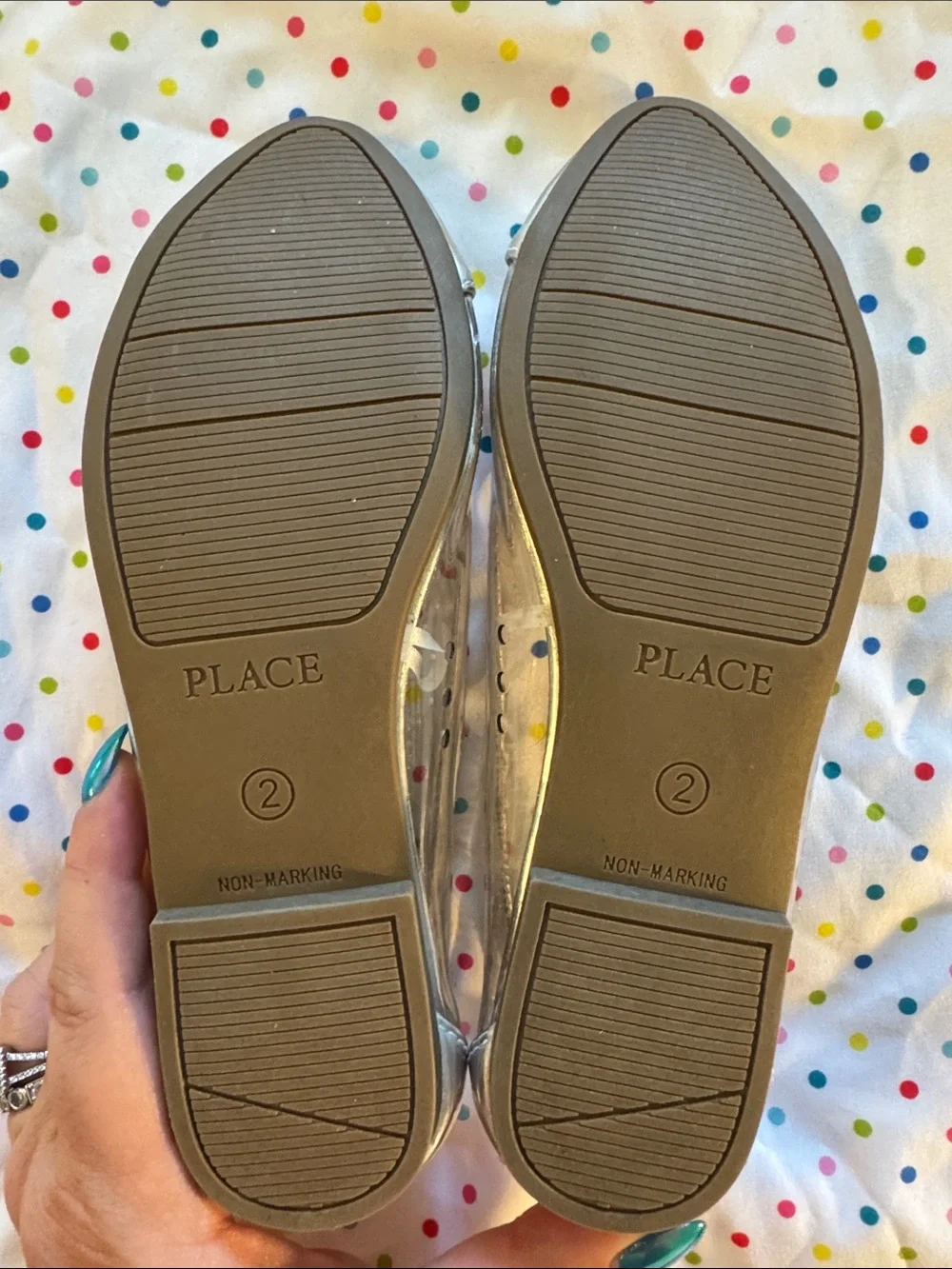 The Children's Place Silver Clear Cap-Toe Flats EUC